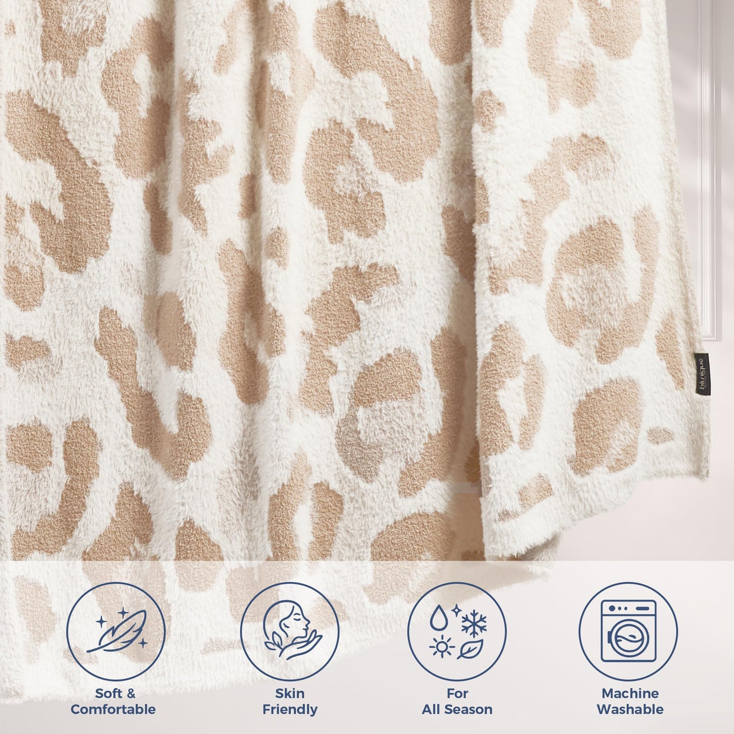 blunique Leopard Throw Blanket for Couch Bed Sofa Ultra Soft Cozy Animal Print Blanket, Lightweight Western Decor Plush Cheetah Throw, Blanket for Women & Teen Girls 50x60 Inches Beige