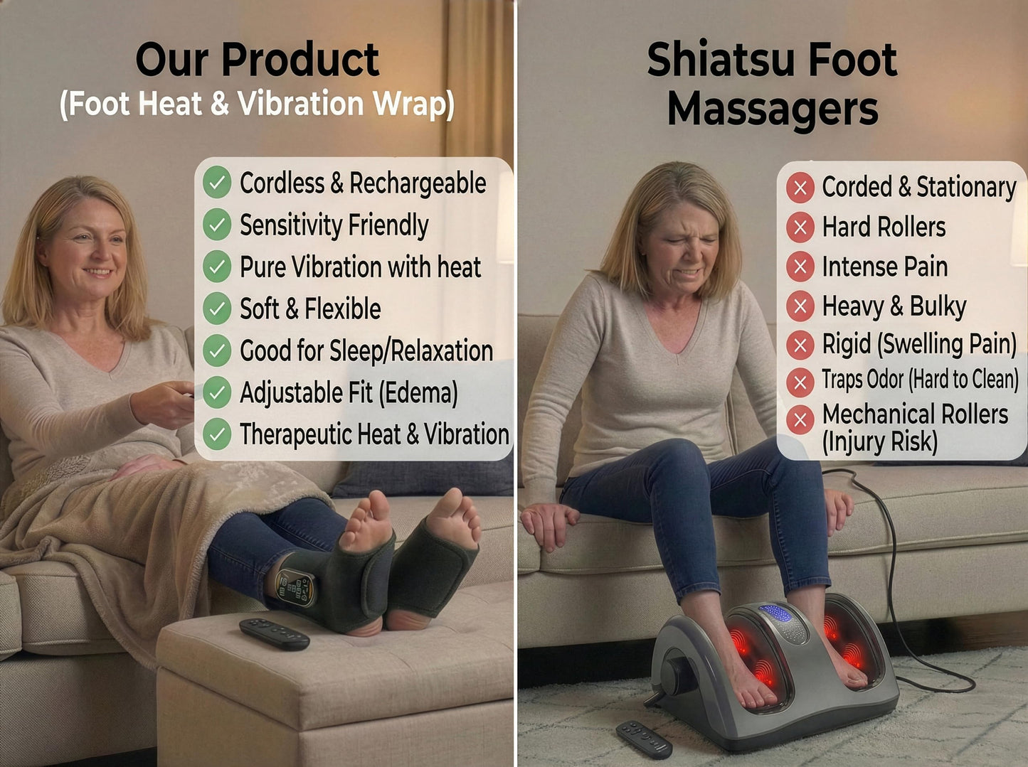 TOSOENPHY Foot Massager for Neuropathy Plantar Fasciitis Pain Relief, Cordless Heated Vibrating Cloud-Soft Ankle Wrap Feet Massage, Portable 2H Run Time, 6 Heats, 3 Modes, Auto-Off Timer,1 Pair