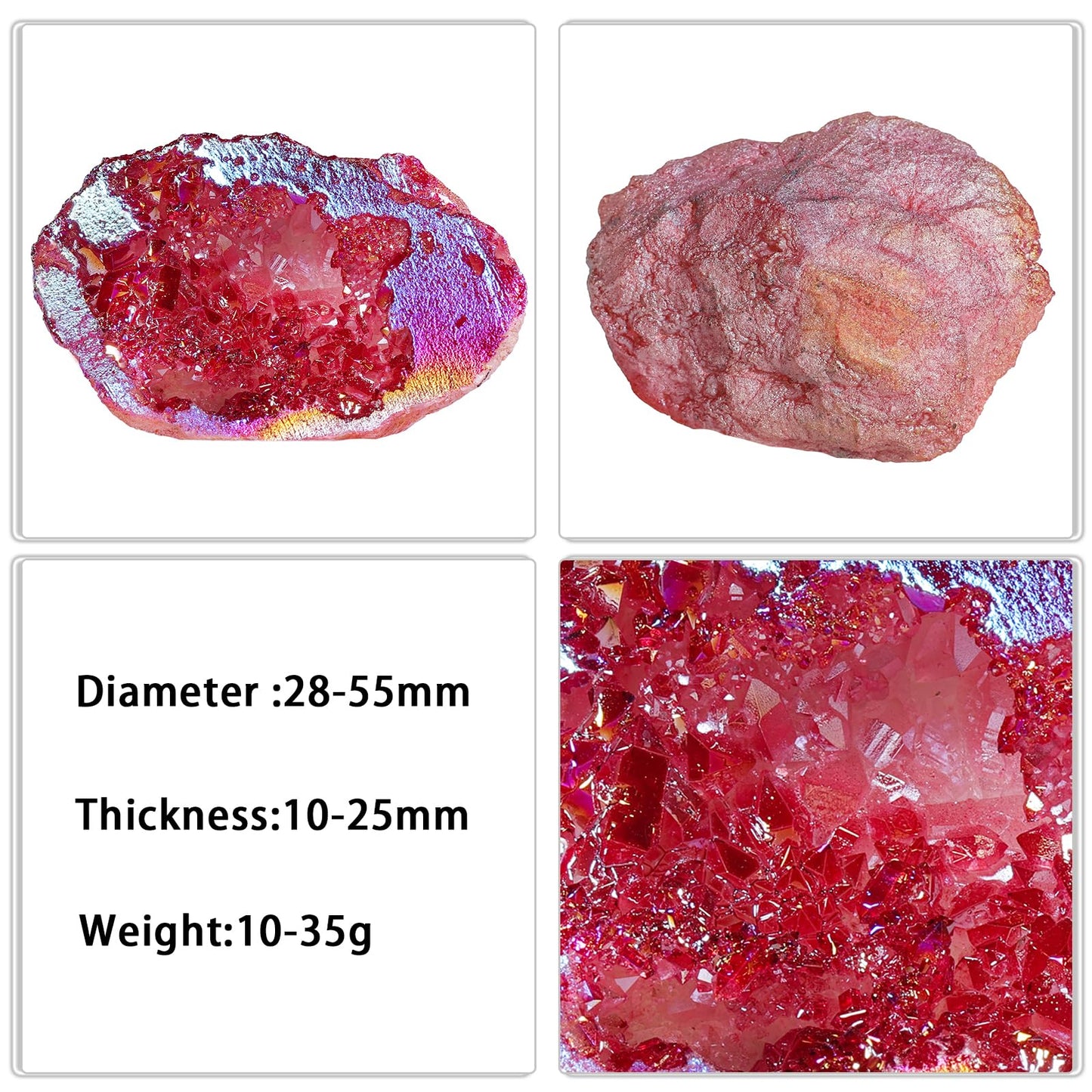 Sportmusies Irregular Titanium Coated Geode Crystal Cluster Decoration Home Office, Healing Rock Stone Mineral Specimen Collection, Red
