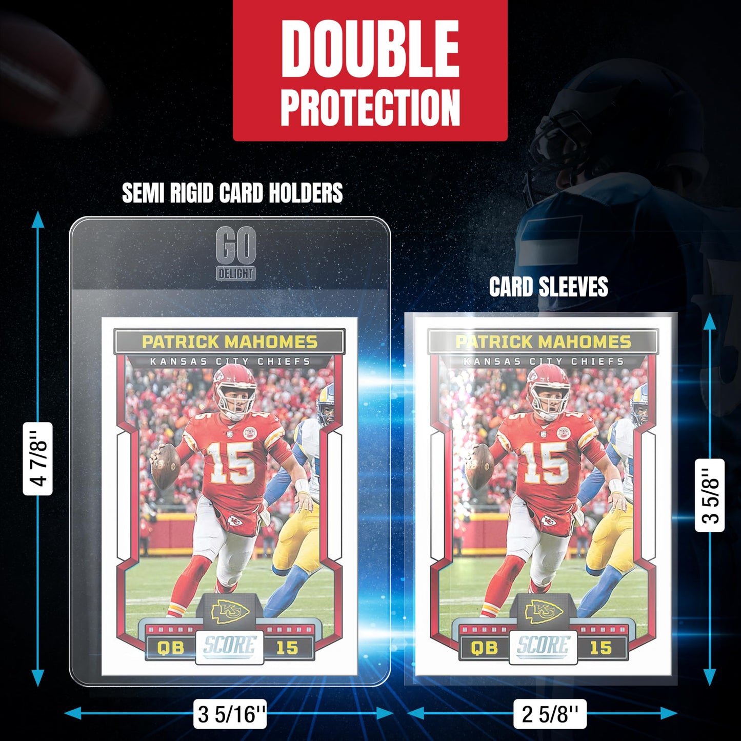 Semi Rigid Card Holders for PSA, SGC, BGS, CSG Grading – 100 Bundle - Baseball Card Sleeves - 50 Card Holders for Trading Cards + 50 Soft Sleeves – 3-5/16” x 4-7/8” with 1/2” Lip