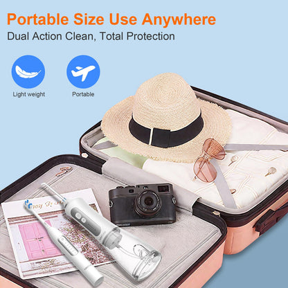 H2ofloss Sonic Electric Toothbrush and Water Flosser Combo, Rechargeable 2000mAh Toothbrush and 2500mAh Oral Irrigator with 300ml Tank, 4 Brush Heads, 5 Nozzles, 2 in 1 for Home and Travel (Black)