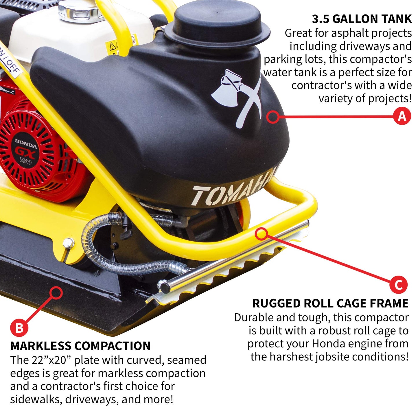 5.5 HP Honda Engine Forward Plate Compactor Walk Behind Vibratory Dirt Asphalt Soil Plate Compactor (Compactor + Wheels)