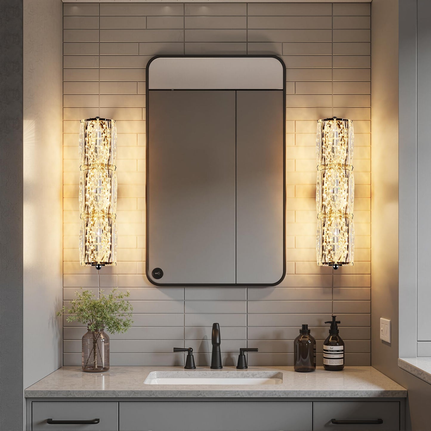 AOLALA Crystal Wall Sconces 3"x12.6" Modern LED Chrome Wall Light