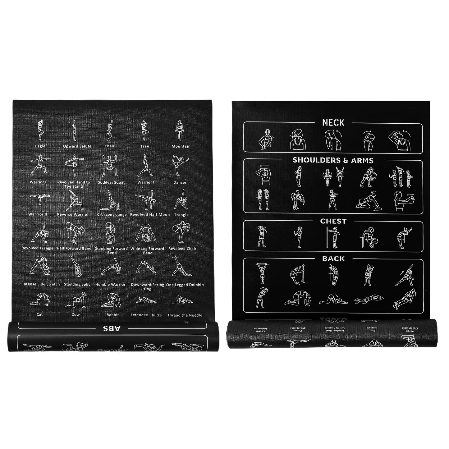 Instructional Travel Yoga Mat with 75 Poses & Exercises - Non-slip Exercise Mat for Home Workout, Includes Carrying Bag - Perfect for Beginners, 68"x24"x0.25"