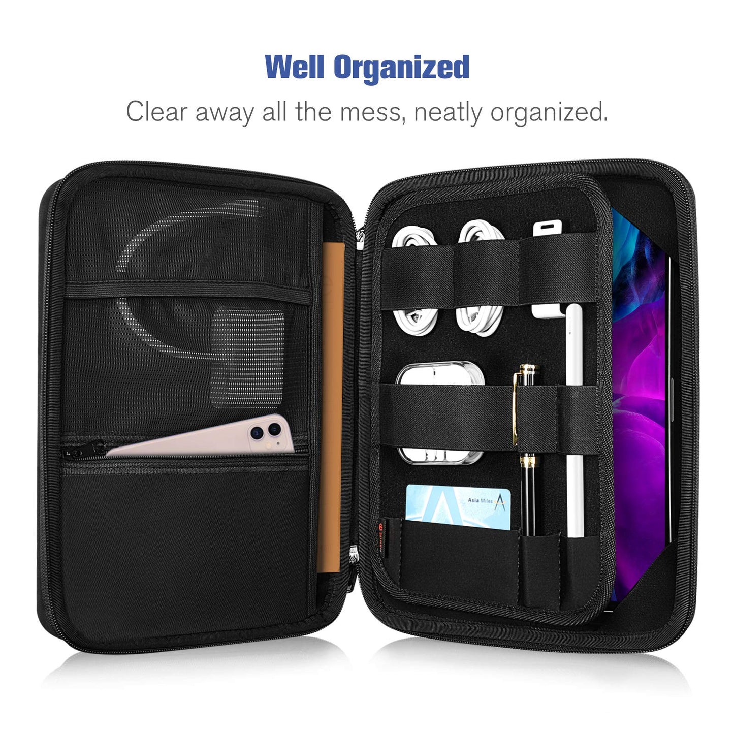 SITHON Portfolio Sleeve Case for 11" iPad Pro M4/M2/M1 2024-2018, 11" iPad Air M2 2024, 10.9" iPad Air 5/4, 10.9"/10.2" iPad 10/9th Gen, Galaxy Tab, Shock Absorption Hard Tablet Carrying Organiser,