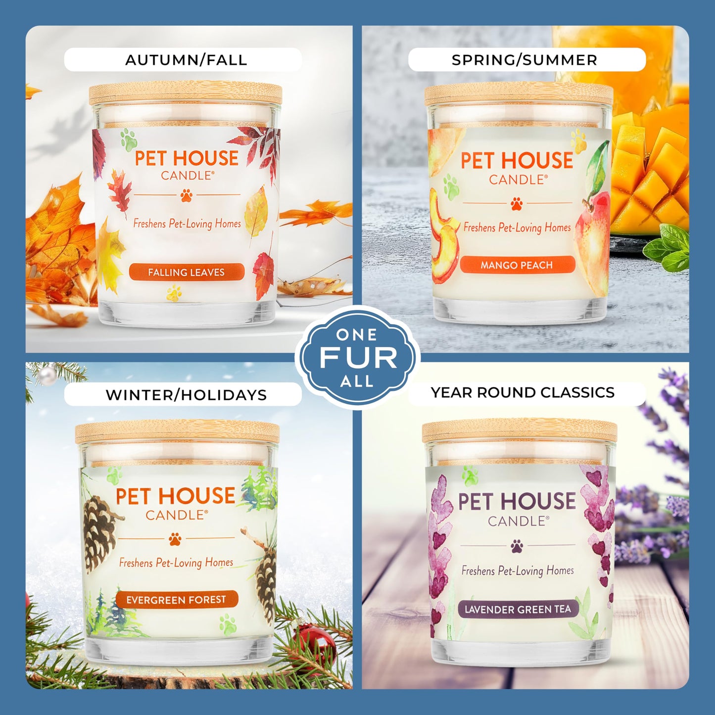Pet House Candles, Plant-Based Long Lasting, Clean Burning Scented Pet Odor Candles, 60 Hour Burn Time - Wildflowers, 9 oz