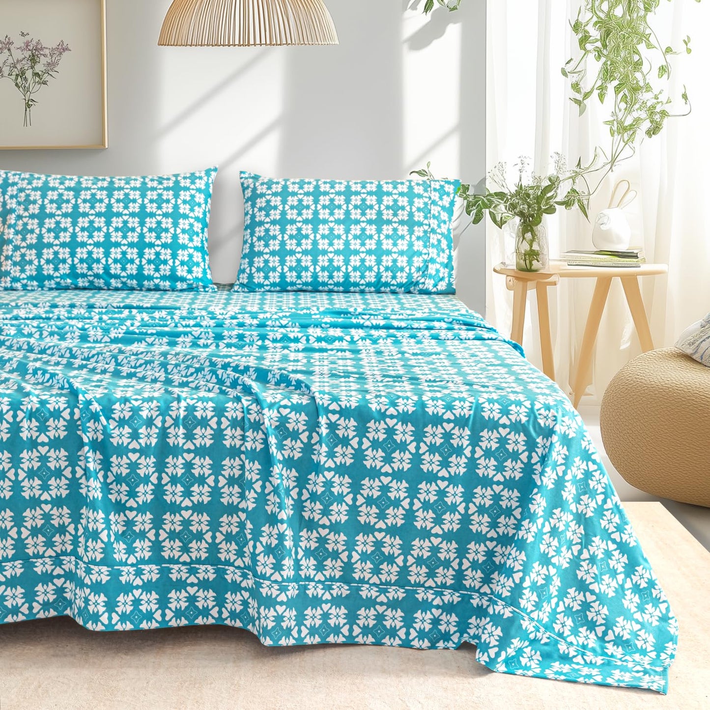 Ramesses Bedding Sheet Set Full-Polyester Printed Microfiber Plush Flannel Bedding-Stain Resistant-Soft and Durable-4-Piece Bedding(Blue,Full)