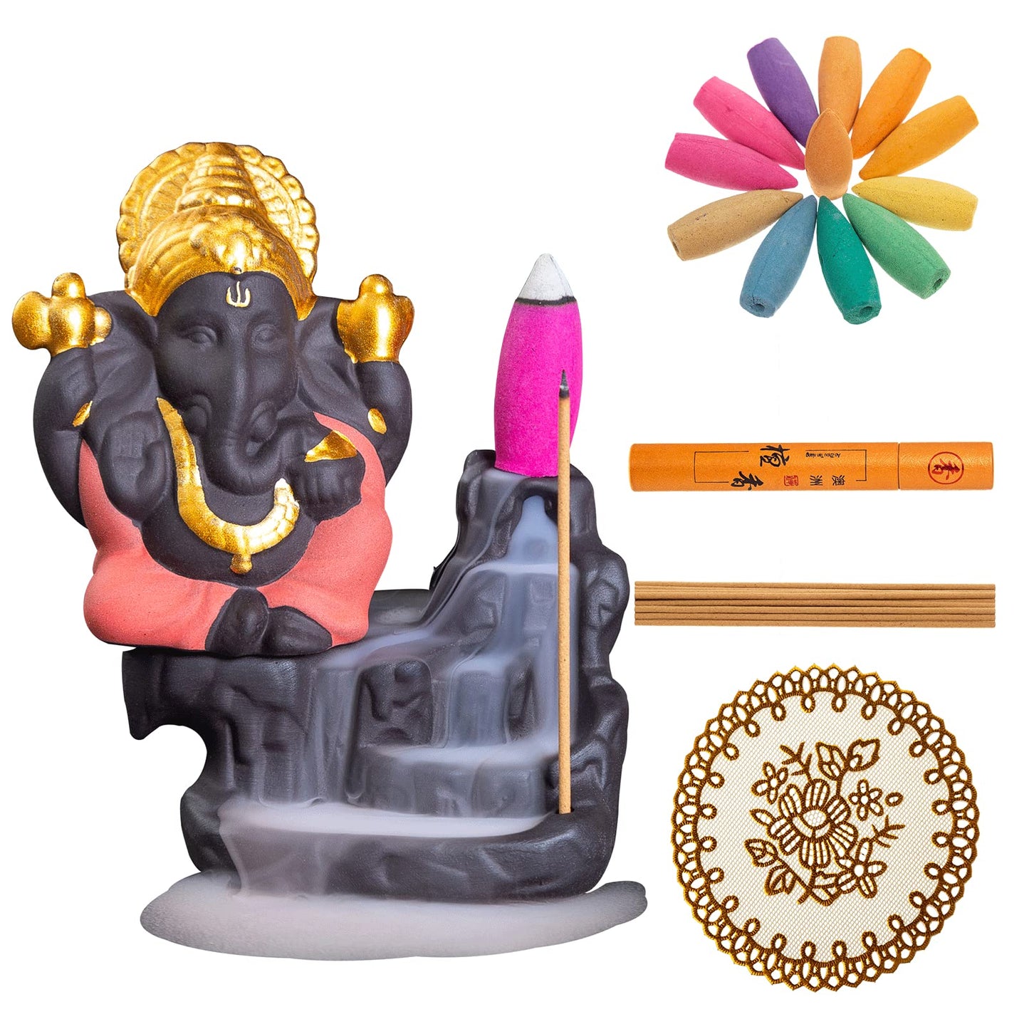 Little Ganesha Statue,Ganapati Ganesh Statue in Incense Holders-Ganpati Idol,Ganesa Statue,Ganesha Figurine,Elephant God,Elephant Buddha,Lord of Success-Ceramic Ganesha Pottery Ganesha-for Home Decor