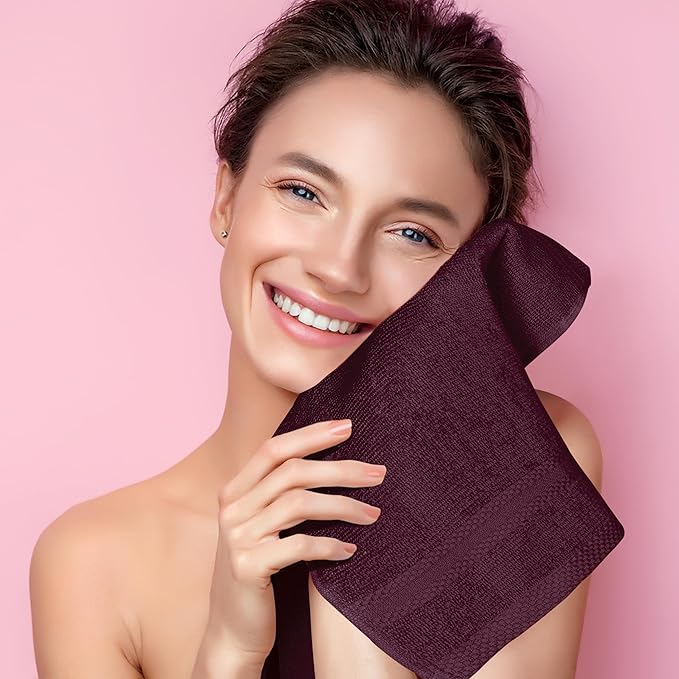 GLAMBURG Ultra Soft 12-Piece Washcloths Set 13x13-100% Ringspun Cotton