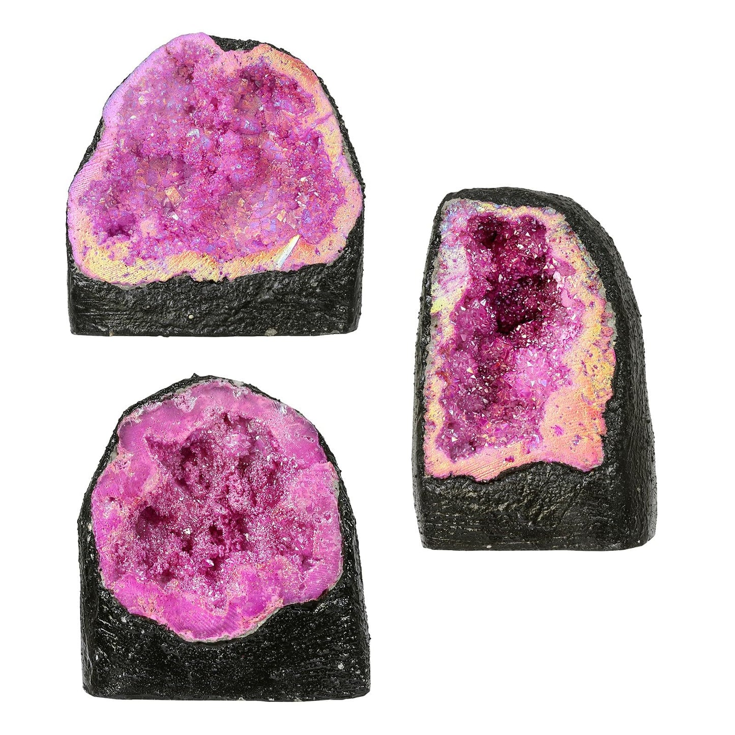 TUMBEELLUWA Irregular Titanium Coated Crystal Geode Stone Decor Natural Rainbow Rock Crystal Cluster Specimen for Home & Office, Fuchsia, Large