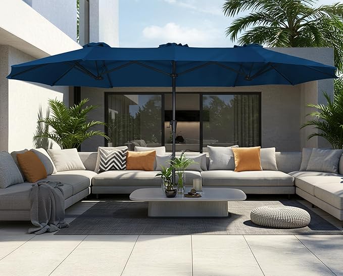SUPERJARE 13FT Outdoor Umbrella for Patio, Double sided Pool Umbrellas with Fade Resistant Canopy, Large Table Umbrella for Deck, Market, Backyard - Navy Blue
