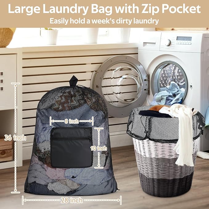 OTraki Mesh Laundry Bags 36 x 28 Inch Extra Large Travel Laundry Bag Backpack