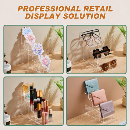 Kathfly 2 Pack 6-tier Acrylic Display Stand for Purses & Wallets, Clear Riser Organizer Shelf for Perfume, Sunglasses, Cosmetics, Multi-Tiered Countertop Vendor Display for Craft Fairs, Retail