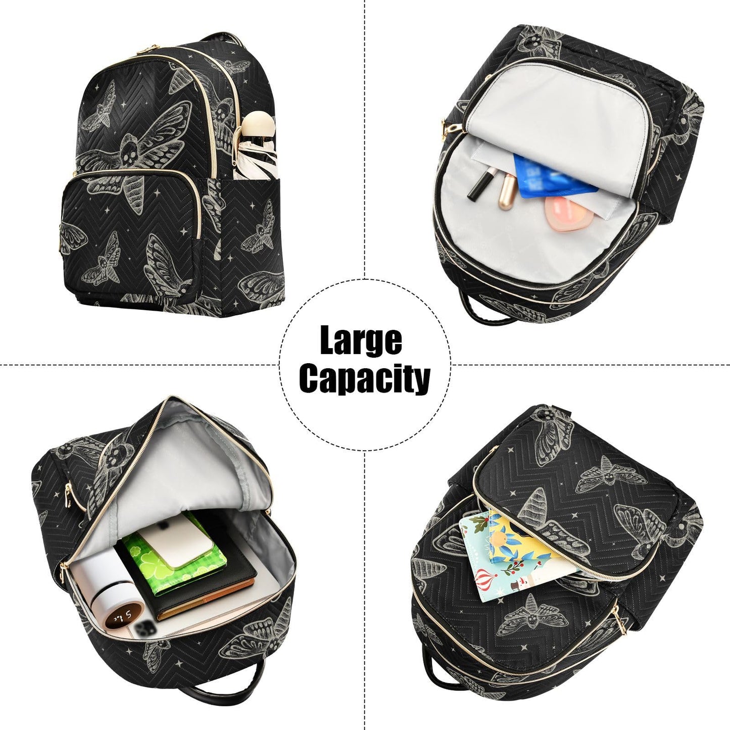 Sletend Mini Backpack Gothic Skull Butterfly Moth Fashion Backpack Purse for Women,Handbag Shoulder Bag Casual Daypack, Ladies Gift for College Work (S)