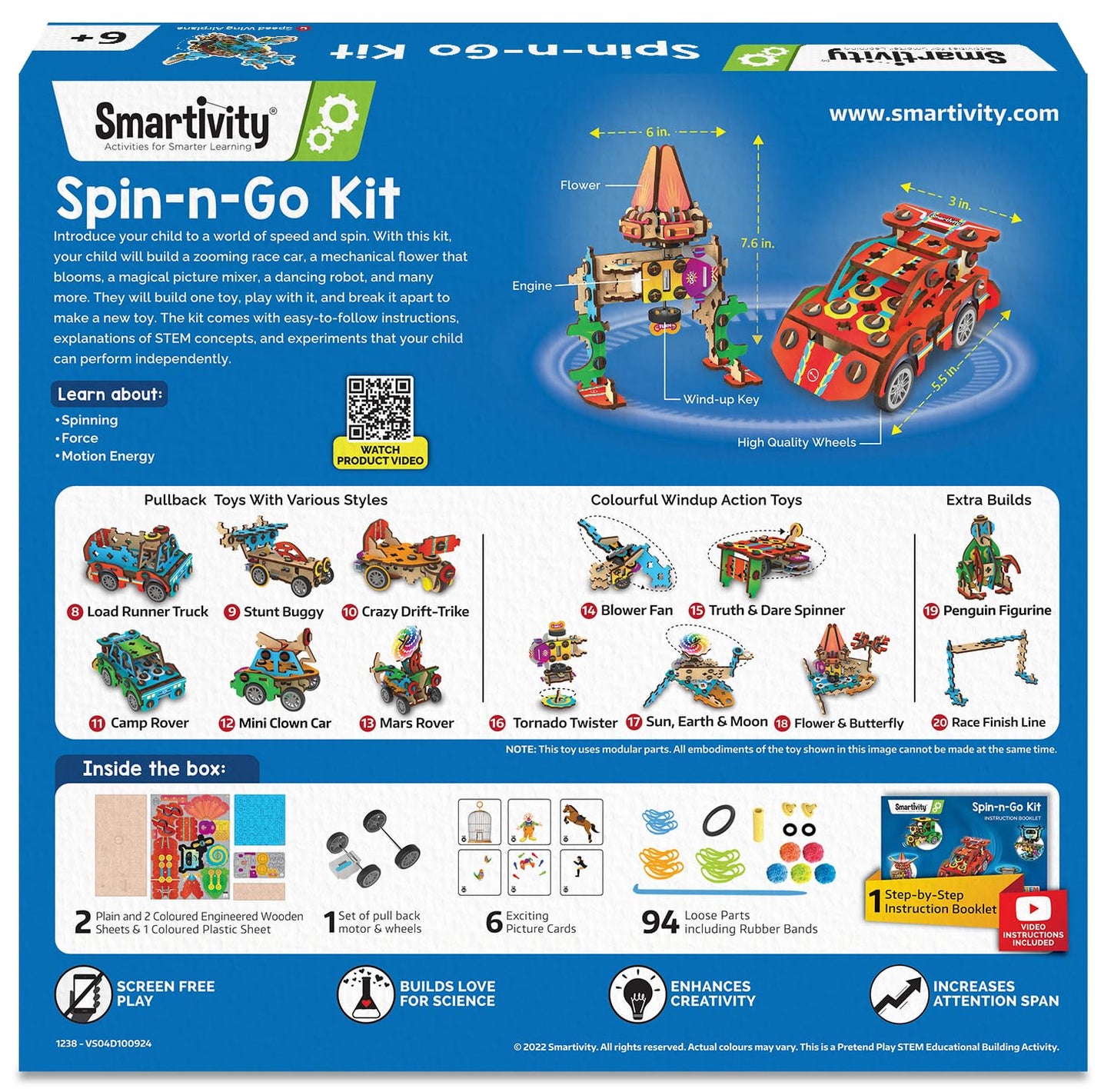 Smartivity 20in1 Spin-n-Go Kit for Kids Ages 6-7-8-9-10-11-12 I Build a Moving Robot, CAR, Airplane & More I Birthday Gifts for Boys & Girls | DIY Science Toy for Kids 6-12 Years Old