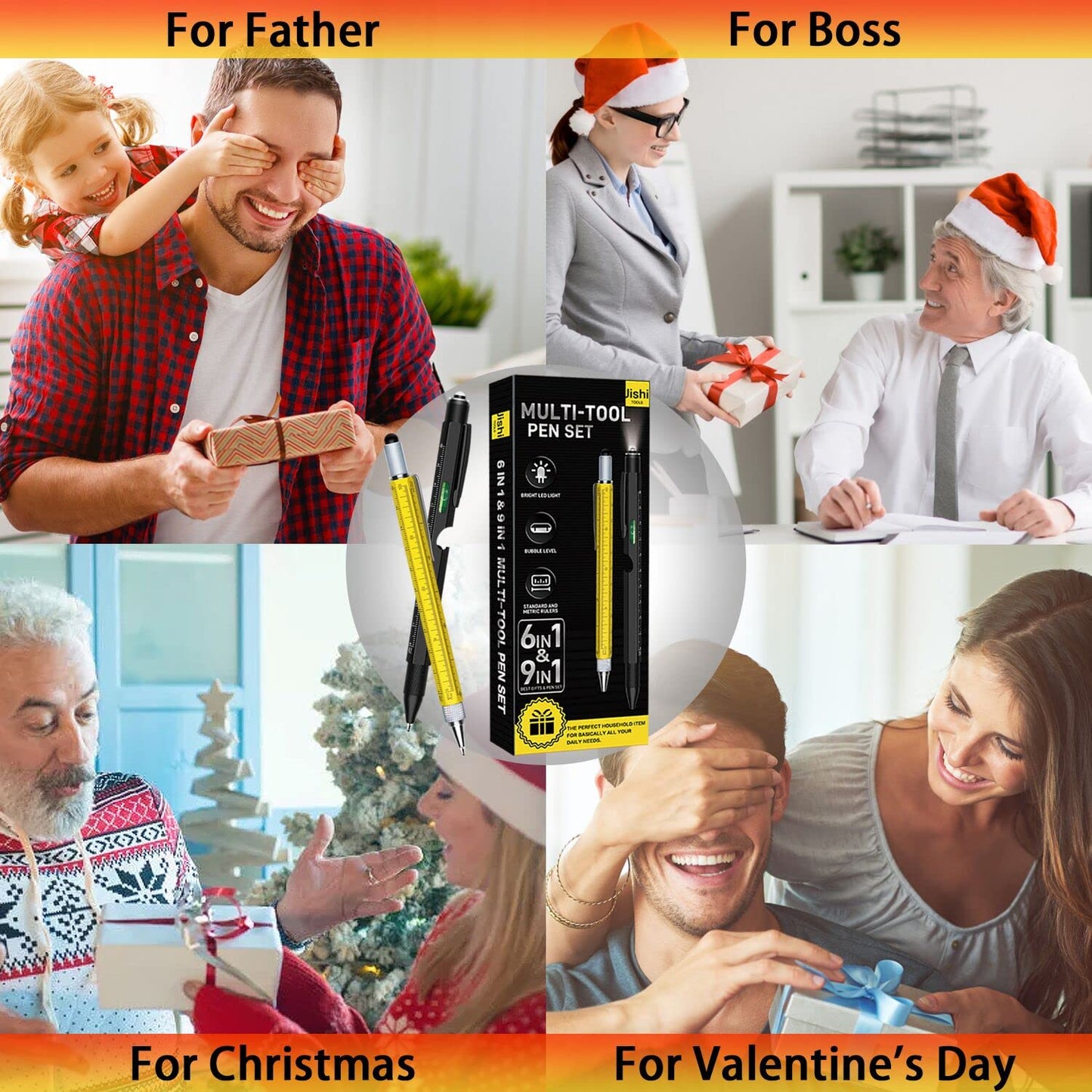 Gifts for Men, Stocking Stuffers for Men Adults, Multitool Pen Set 2pcs Multi-Tool Pens Cool EDC Gadgets, Christmas Birthday Presents White Elephant Gifts for Adults Dad Grandpa Husband Him Guys Women
