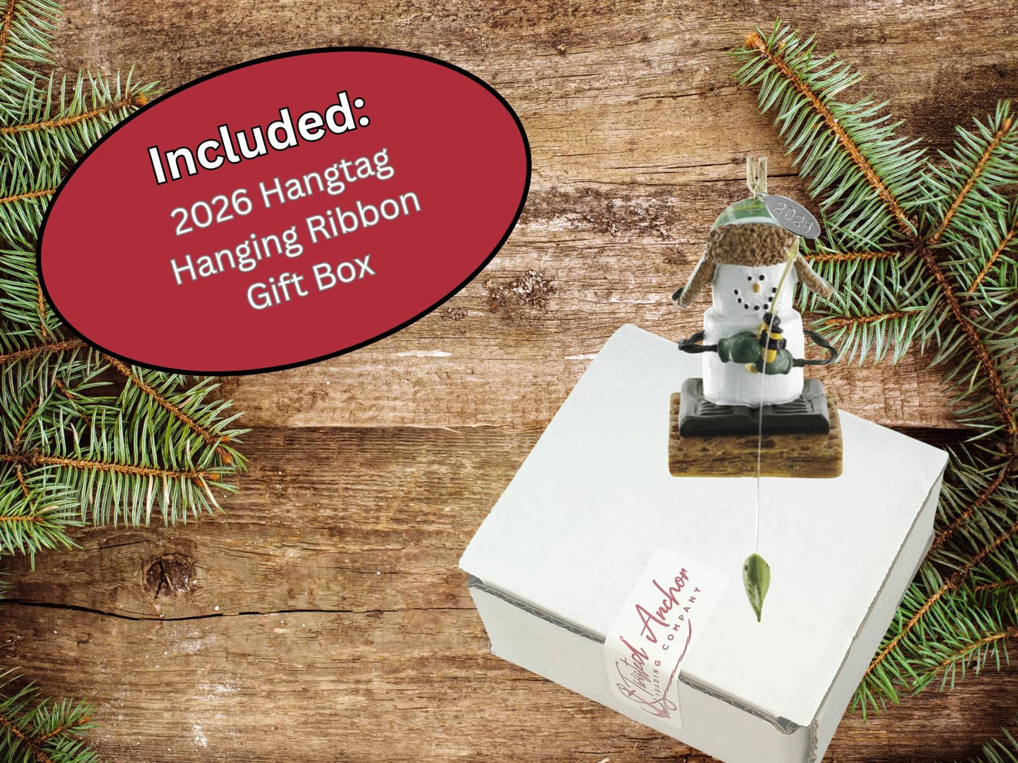 Smores Ornament - Ice Fishing Gifts - Smores Fishing Ornament with Ice Fisherman and Fish on Rod - Comes in Gift Box so It's Ready for Giving