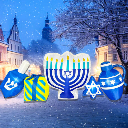 BLOWOUT FUN 8FT Hanukkah Inflatables Menorah Dreidel Gift Box Star Combo Built-in LED Lights Chanukkah Inflatable Decor Hanukkah Blow Up Decorations Outdoor Indoor Yard Garden Lawn Home Party