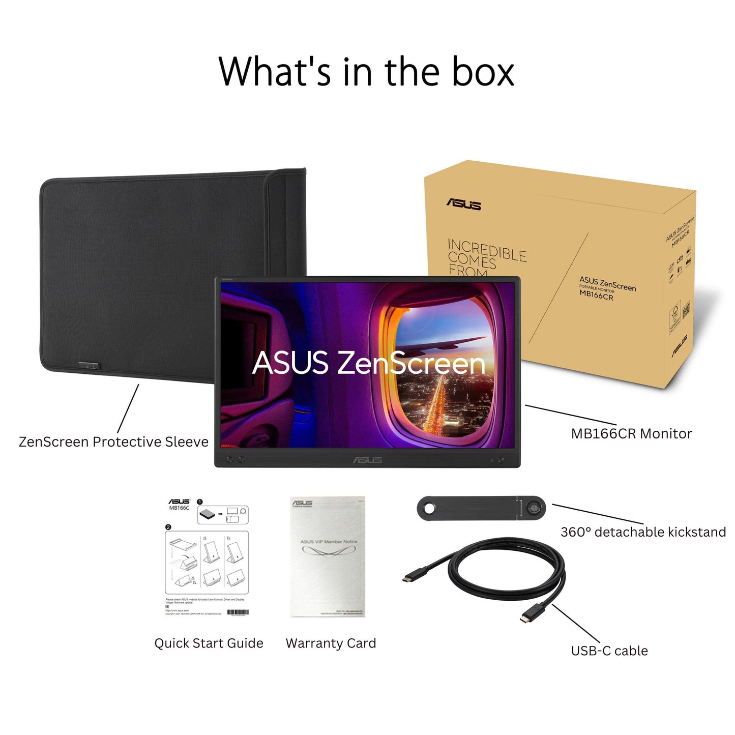 ASUS ZenScreen 16” Portable USB Monitor (MB169CK) - Full HD, IPS, Dual USB-C, Mini-HDMI, Eye Care, Flicker Free, Blue Light Filter, Anti-Glare Surface, 360° Kickstand, 3 yr Warranty
