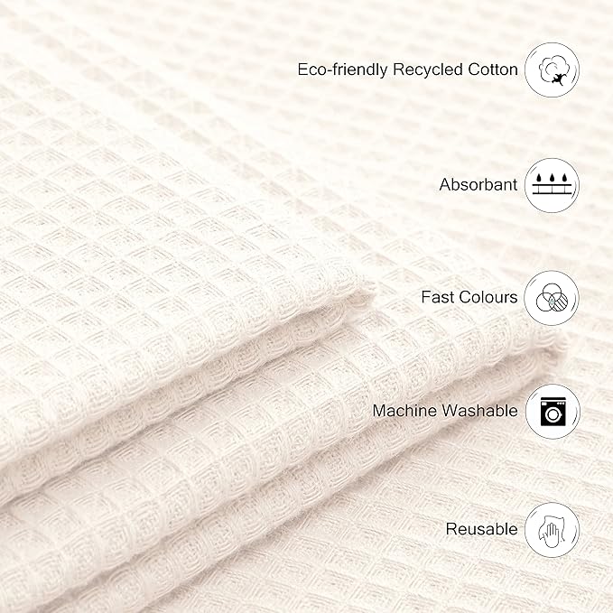 Encasa XO' Waffle Weave Face & Hand Towels – 12"x12", Natural Washcloths Set of