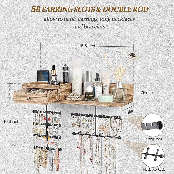 VINAEMO Jewelry Organizer Hanging Wall Mounted Jewelry Holder