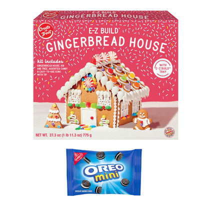 NABISCO Create-A-Treat E-Z Build Gingerbread House Decorating Kit, Holiday Gift, 27.3 oz + Bonus OREO Mini Cookie Snack Pack