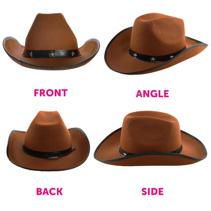 Adults Cowboy Accessory Set - Pack of 1 - Brown Star Studded Cowboy Hat and Red Paisley Bandana - Wild West Western Sheriff Fancy Dress Costume Accessory Set