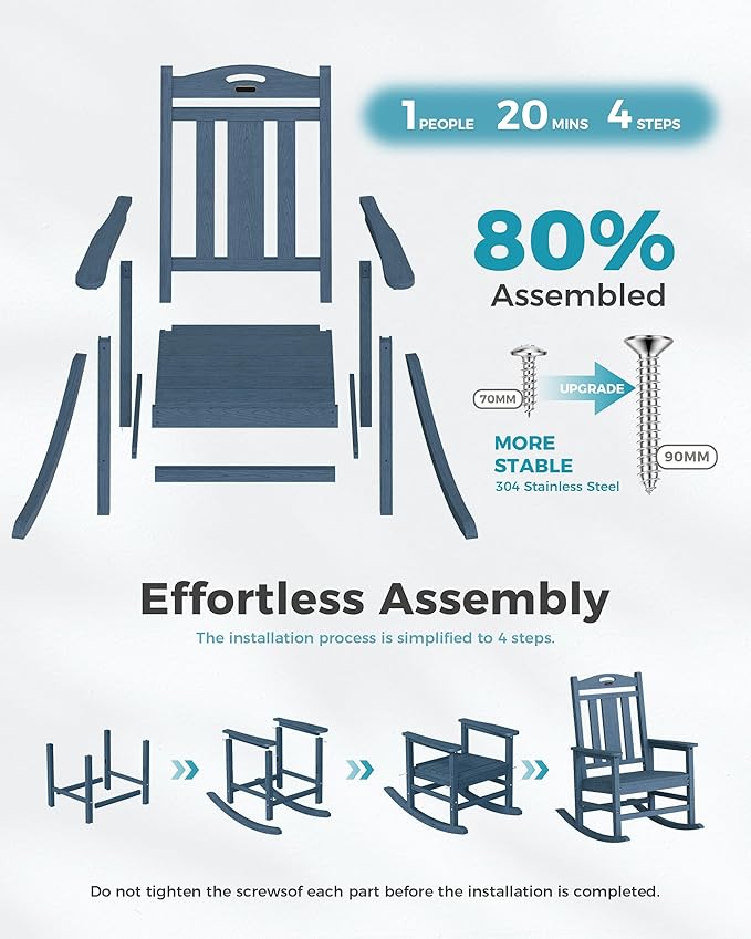 Ciokea Oversized Outdoor Rocking Chairs Set of 3, 380lbs Heavy-Duty Large Patio Rocker, High Back Cozy Porch Chairs, Weather Resistant Patio Rocking Chairs for Outside, Fire Pit, Deck, Slate Blue