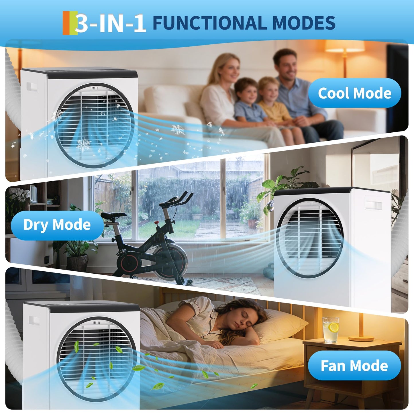 ActiveTrail Portable Air Conditioner, 8,000 BTU AC Unit for Bedroom, Portable AC with Remote, Small Air Conditioner for Room, 3-in-1 Portable AC Unit Cools, Dehumidifies & Fans for Home Office, White