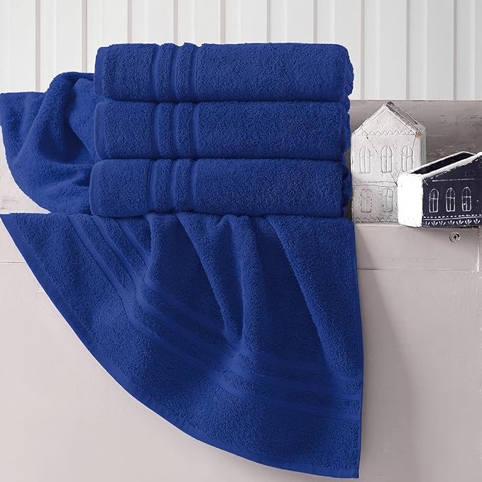 Hawmam Linen Royal Blue Bath Towels 4 Pack Soft and Absorbent