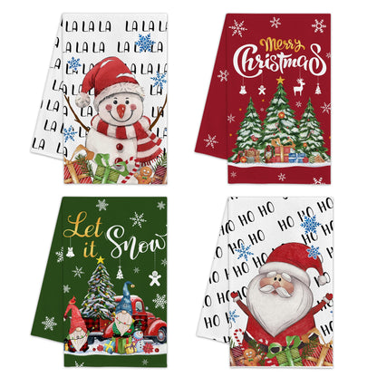 Hexagram Christmas Kitchen Towels, Christmas Hand Towels, Snowman Dish Towel Set of 4, Xmas Kitchen Decor, Santa Housewarming Gifts