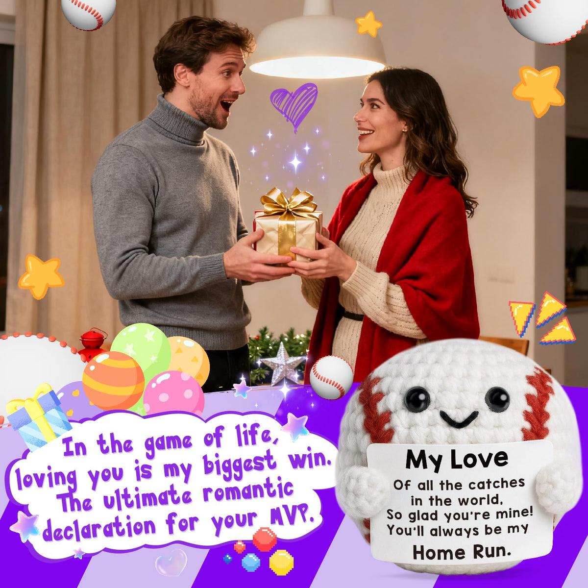 TKGIFTHOT Valentines Gifts for Him Her Boyfriend Girlfriend Crochet Baseball Gifts for Birthday Anniversary Valentines Day Romantic I Love You Gift for Husband or Wife