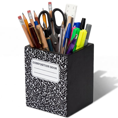 MALLMALL6 Composition Pencil Holder - Teacher Appreciation Gift Wooden Pen Holder, Back to School Square Shape Caddy Case for Teacher Student, Desktop Storage Organizer for Classroom Office Decor