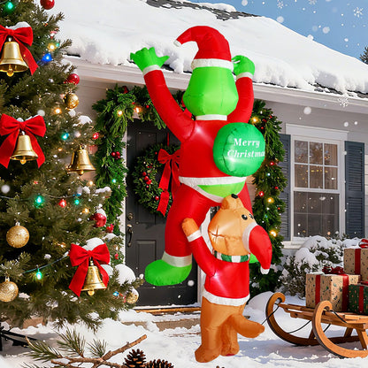 6 FT Christmas Inflatable Decoration Climbing Santa Claus with Dog, Funny Roof Christmas Inflatables Hanging Outdoor Decoration with Built-in LED Light for Yard Indoor Garden Lawn Party