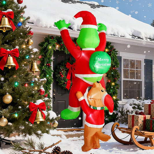 6 FT Christmas Inflatable Decoration Climbing Santa Claus with Dog, Funny Roof Christmas Inflatables Hanging Outdoor Decoration with Built-in LED Light for Yard Indoor Garden Lawn Party