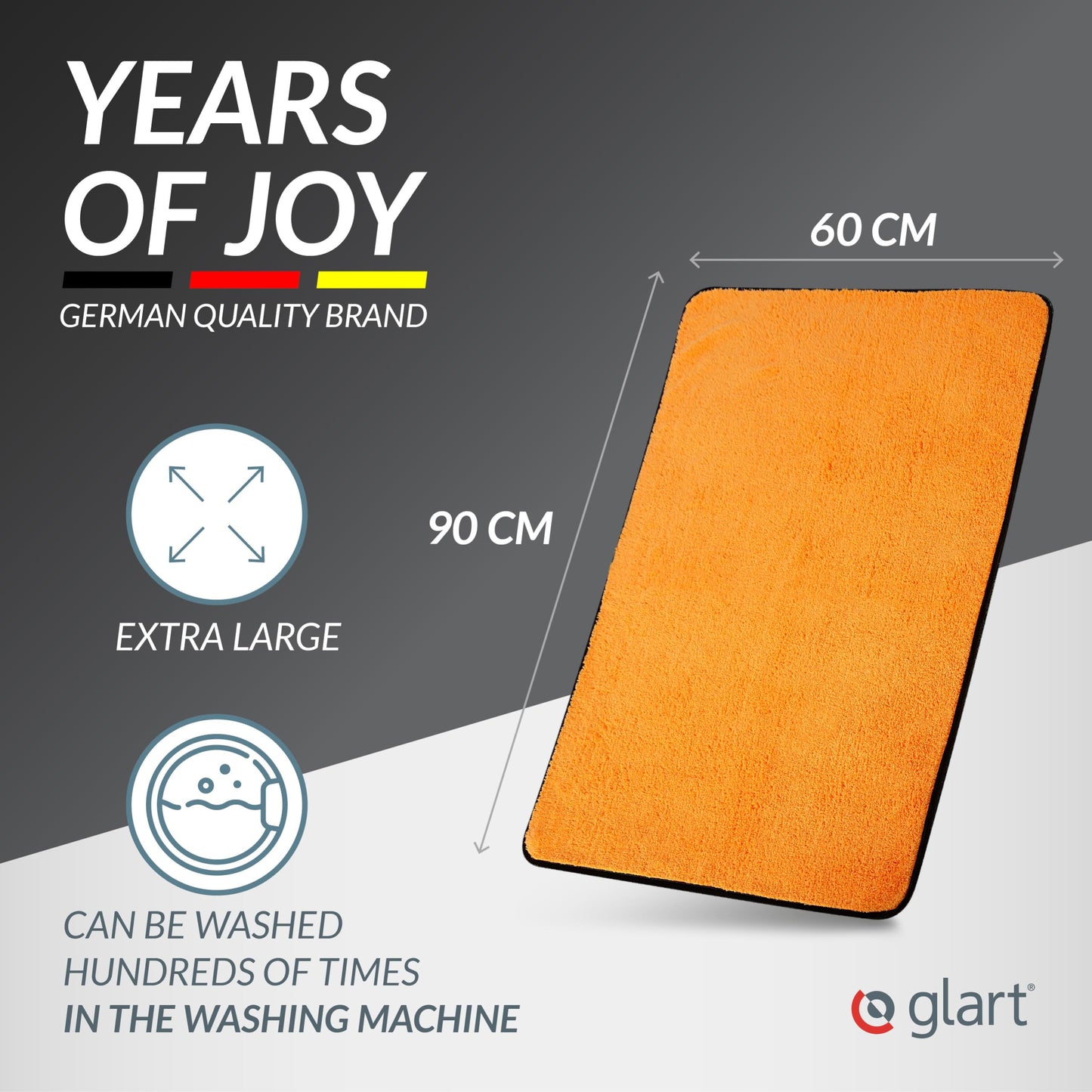 Glart 44WG Car Drying Towel XXL 90x60 cm - Microfiber Polishing Cloth Orange - Large Absorbent and Cleaning Cloth for Car, Motorcycle, Boat, Household - Soft, Paint-Friendly, Lint-Free.