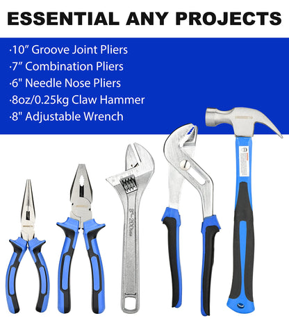 URASISTO 19-Piece Home Tool Kit Hand Tool Set with Easy Carrying Pouch Perfect for DIY, Home Maintenance