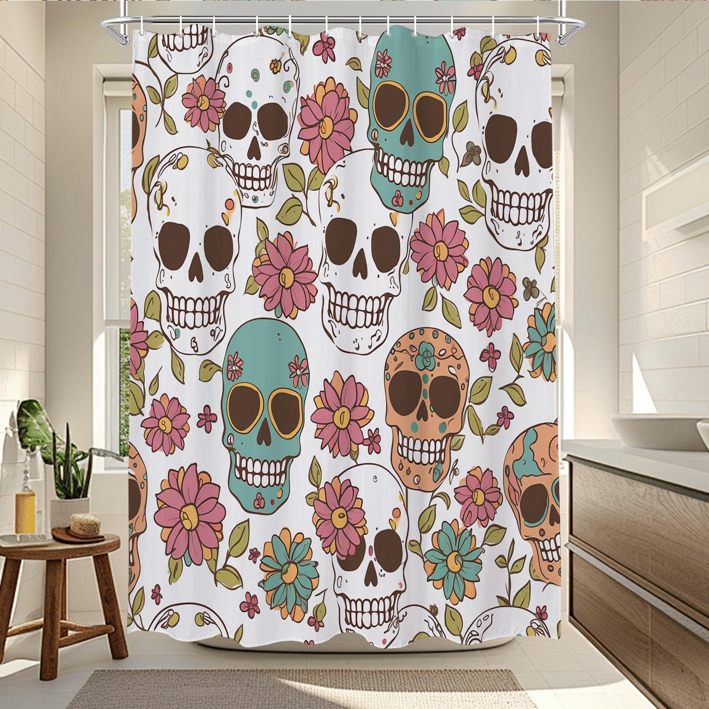 TheBlackSpot Gothic Floral Halloween Shower Curtain Sets Bath Curtains Horror Decor Sets Grommet with Hooks 72 x 72 inches