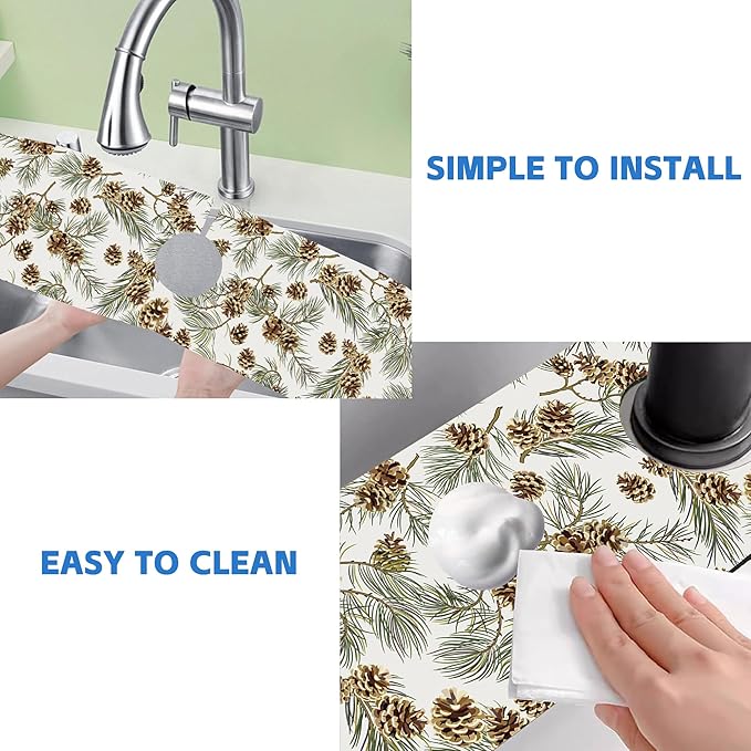 Abstract Pine Cones Sink Faucet Absorbing Mat Splash Guard Behind Faucet Sink