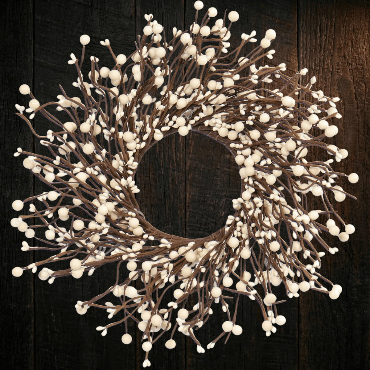 Quixem 15" Cream Pip Berry Mini Wreath (4.5" Inner Dia), Rustic Ivory Artificial Wreath Ring for 3" Pillars, Small Farmhouse Kitchen Cabinet Decor, Wedding Centerpiece