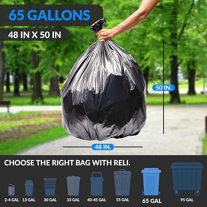 Reli. SuperValue 65 Gallon Trash Bags | 120 Count | Made in USA | Heavy Duty |