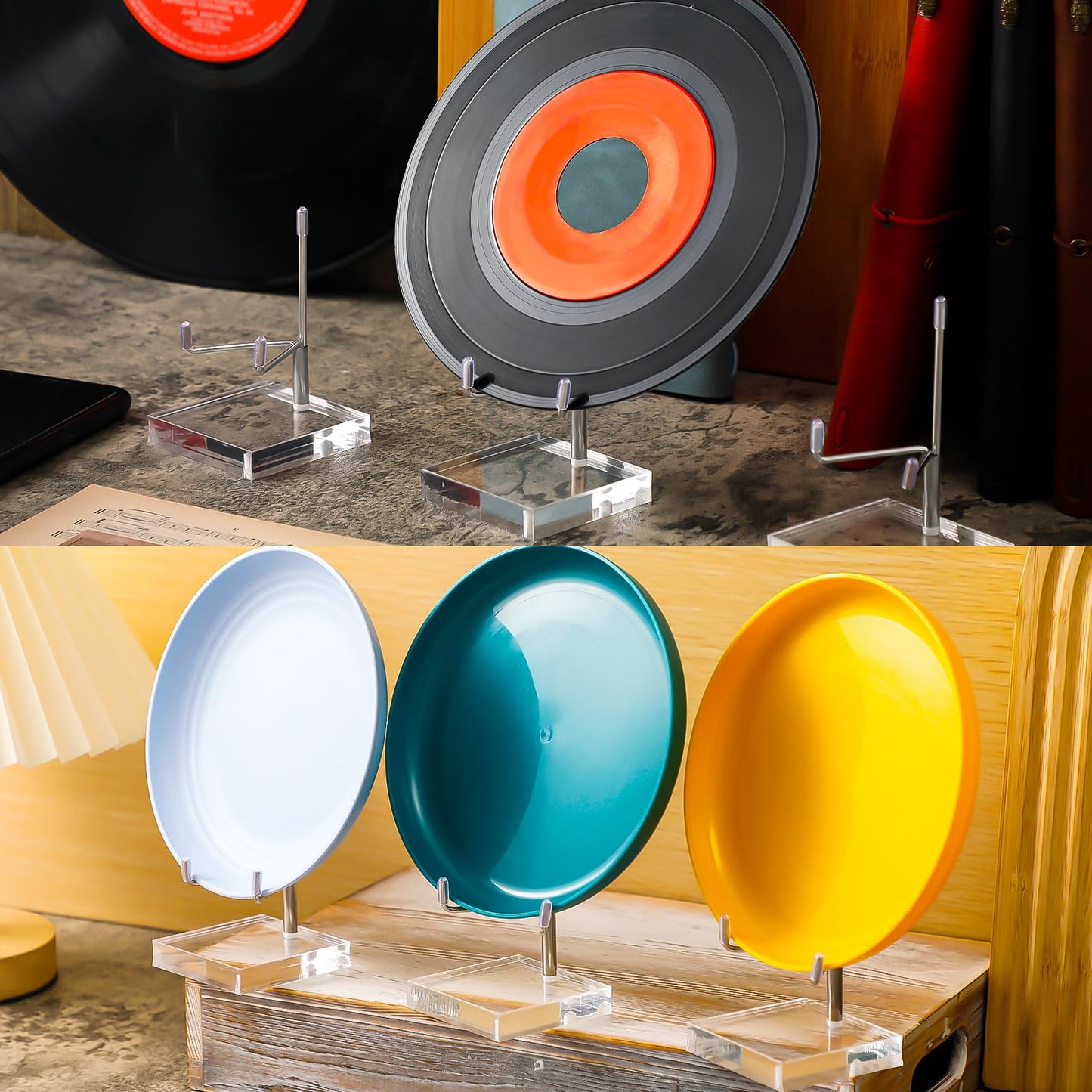 Suzile 4 Pcs Adjustable Metal Arm Display Stand Easel with Acrylic Base Rock Display Easel Holder Acrylic Crystal Clear Plate Stand for Geodes Mineral Agate (Silver, 3.2 x 3.2 x 4.9 Inch)