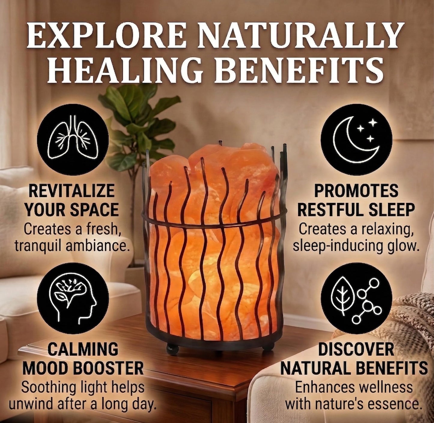 Himalayan Decorative Salt Basket Lamp with Salt Chunks, Natural Pink Salt Rock Lamp, Metal Basket Accent Light with Warm Amber Illumination, Ideal for Home, Offices, Gift (UL & FCC Certified)
