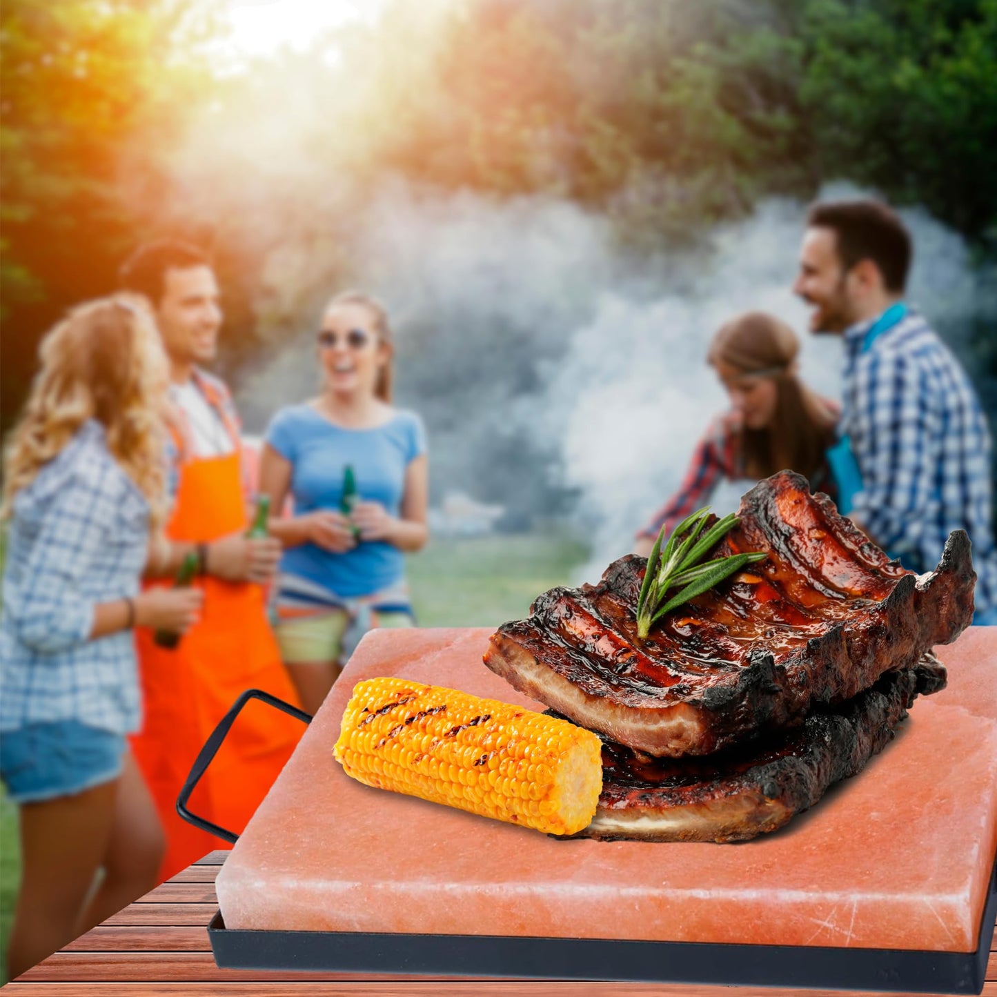 FOCUS NUTRITION Pink Himalayan Salt Block With Tray - Salt Stone For Grilling, Cooking, Serving | 100% Pure Salt Slab | Unique Gifts for Cooks | Food Grade