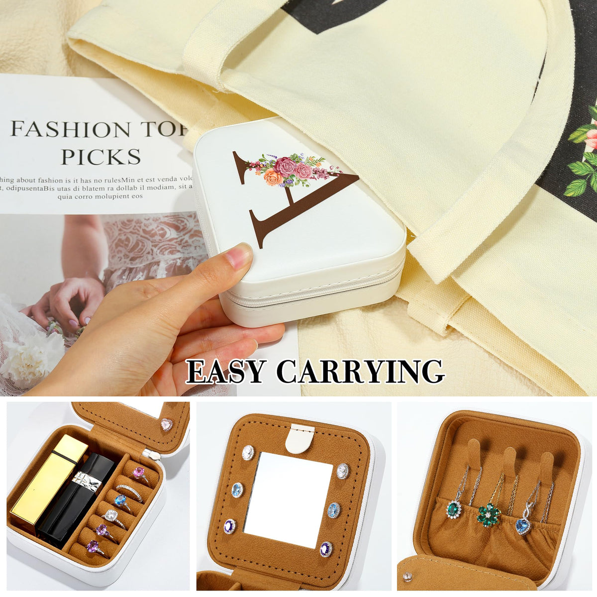 Parima Gifts for Friends Sister - White Jewelry Organizer with Mirror Gifts for Women Her Friends Female Birthday Gifts Initial Personalized Jewelry Box for Teen - Letter L, White