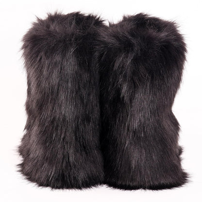 Valpeak Snow Boots for Women 2023 Furry Boots Winter Knee High Flat Heel Fluffy Faux Fur Boots(Black,9)