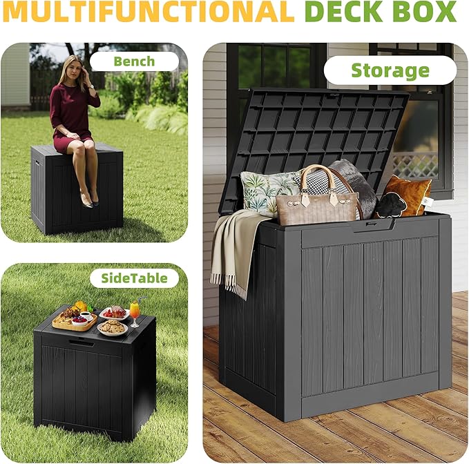 35 Gallon Resin Deck Box with Lockable Latch, Waterproof UV-Resistant Multi-Purpose Outdoor Storage for Patio Cushions, Garden Tools & Package Storage, Black