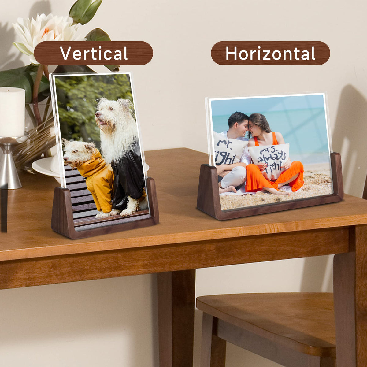 Komimaci 4x6 picture frames, Solid Rustic Wooden Photo Frames with Walnut Wood Base and High Definition Acrylic Glass Covers - 4 Pack for Tabletop or Desktop Display (4x6 inch, 4 Pack)