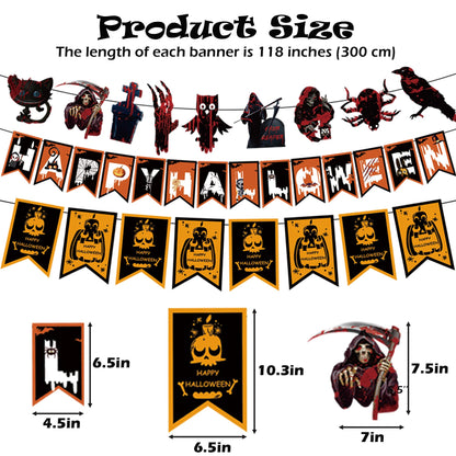 Halloween Decor Indoor - Hanging Swirl Ceiling & Wall Party Decor with Bats, Spiders, Pumpkins, Skulls, Ghosts Banner Halloween Decorations Indoor Outdoor Supplies