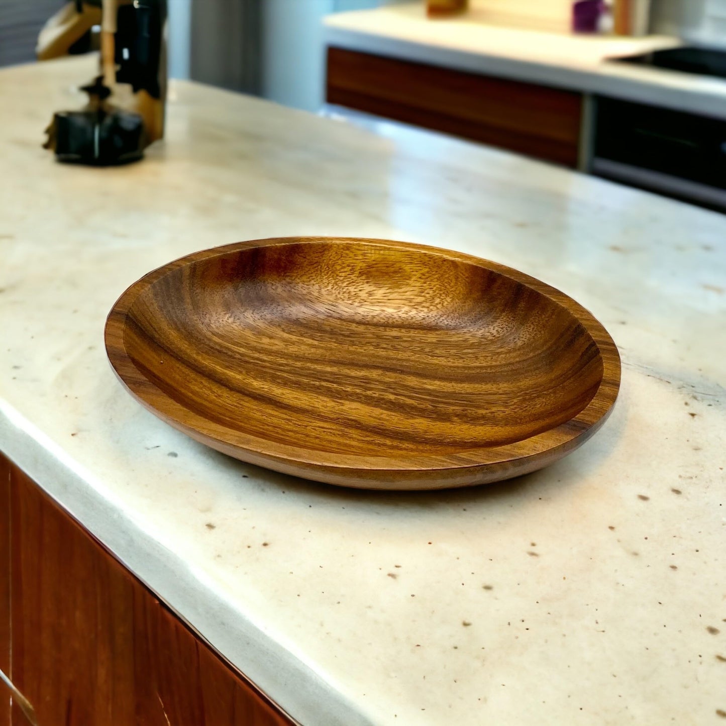 WRIGHTMART Acacia Wood Oval Bowl, Handmade, Rustic Server for Foods, Salads, Fruits, Bread - Dining Table & Kitchen Counter Décor - Entryway Key & Coin Catch-All Tray, 10.75" x 7" x 1.75"